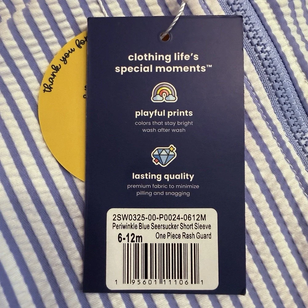 RuggedButts Periwinkle Blue Seersucker One Piece Rash Guard UPF 50+ 6-12M
